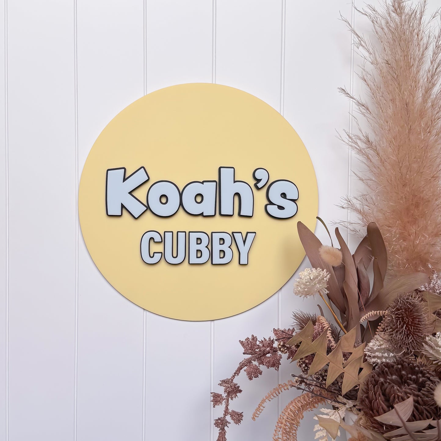 Sweet Pastel Cartoon Style Cubby Sign | Kid's Bedroom Door Sign | 3D Name Plaque