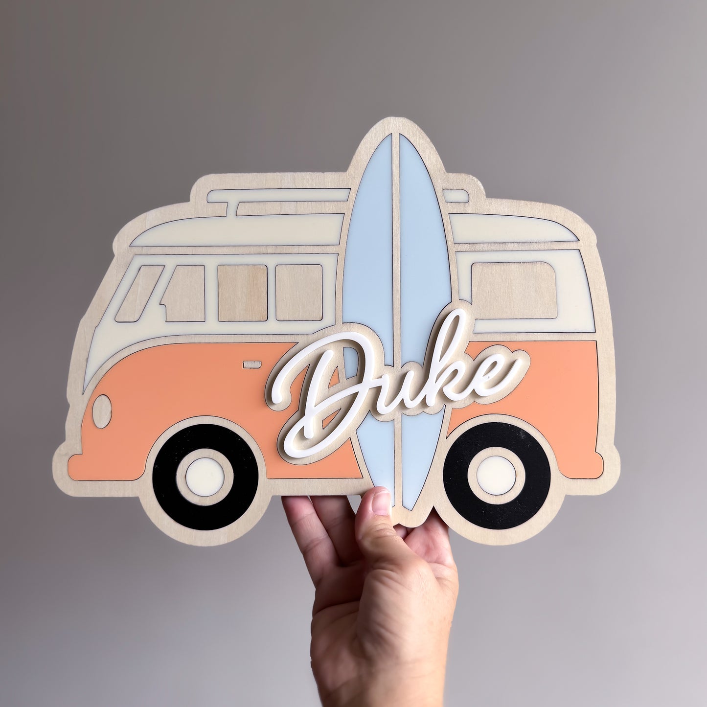 Retro Surf Van Wooden Name Plaque