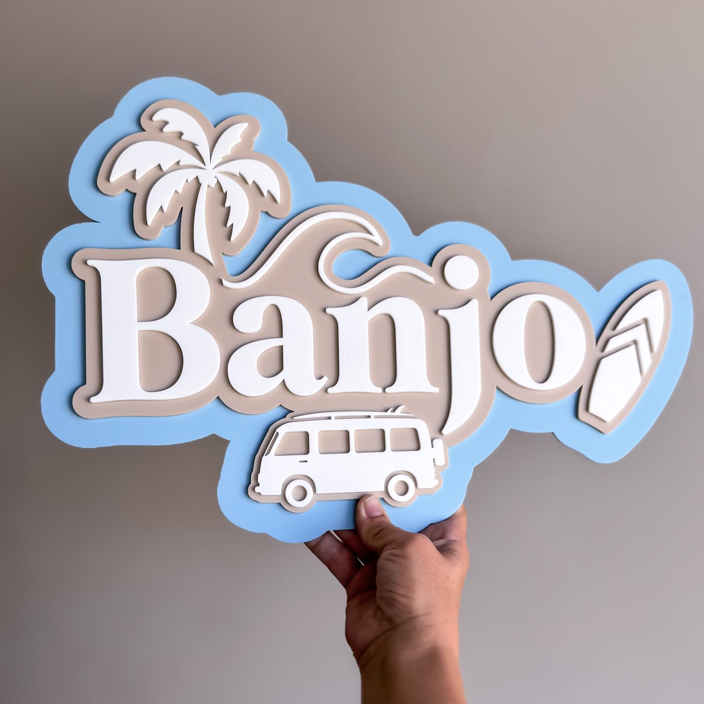 Surf Themed Triple Layer 3D Name Plaque
