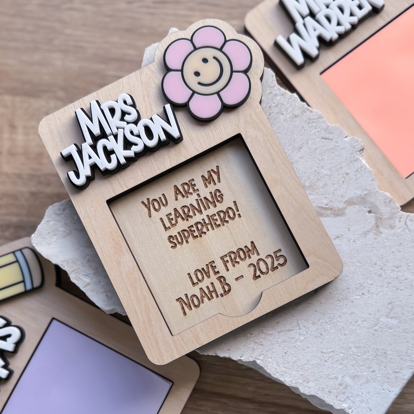 Personalised Wooden Teacher Sticky Note Holder