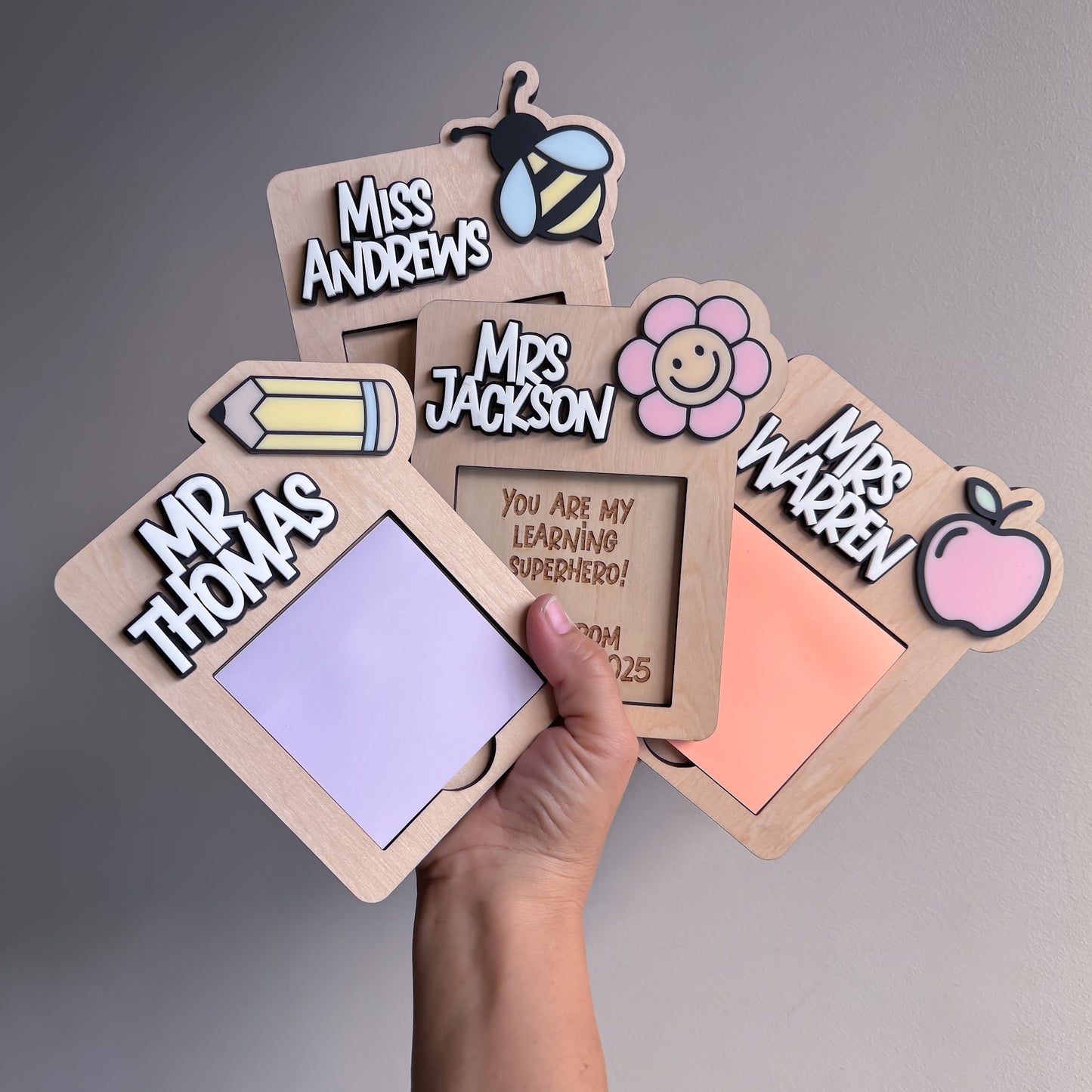 Personalised Wooden Teacher Sticky Note Holder