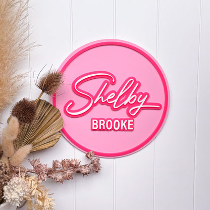Round Name Sign | Kid's Bedroom Door Sign | 3D Name Plaque