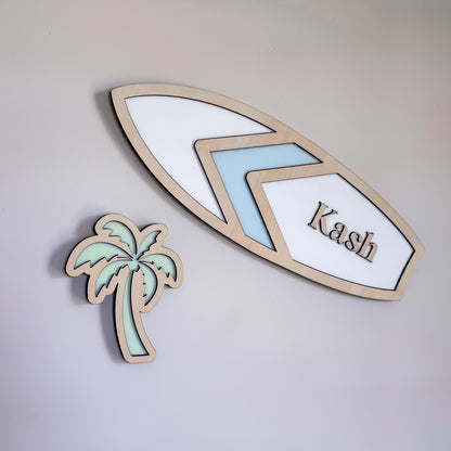 Wood Pop Surf Board Name Plaque