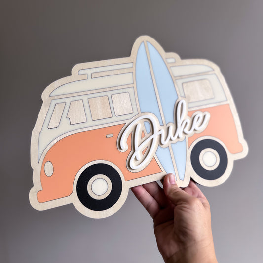 Retro Surf Van Wooden Name Plaque