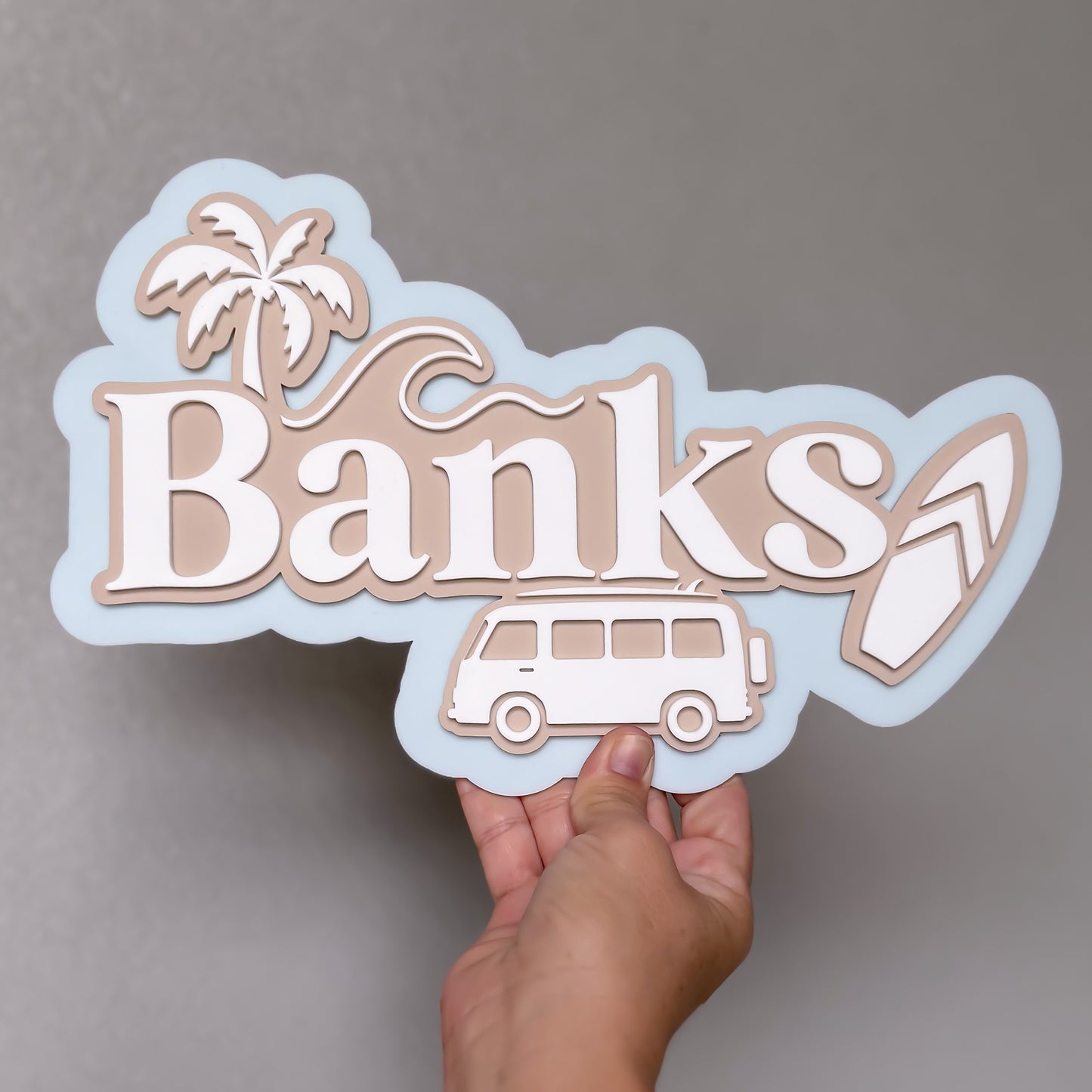 Surf Themed Triple Layer 3D Name Plaque