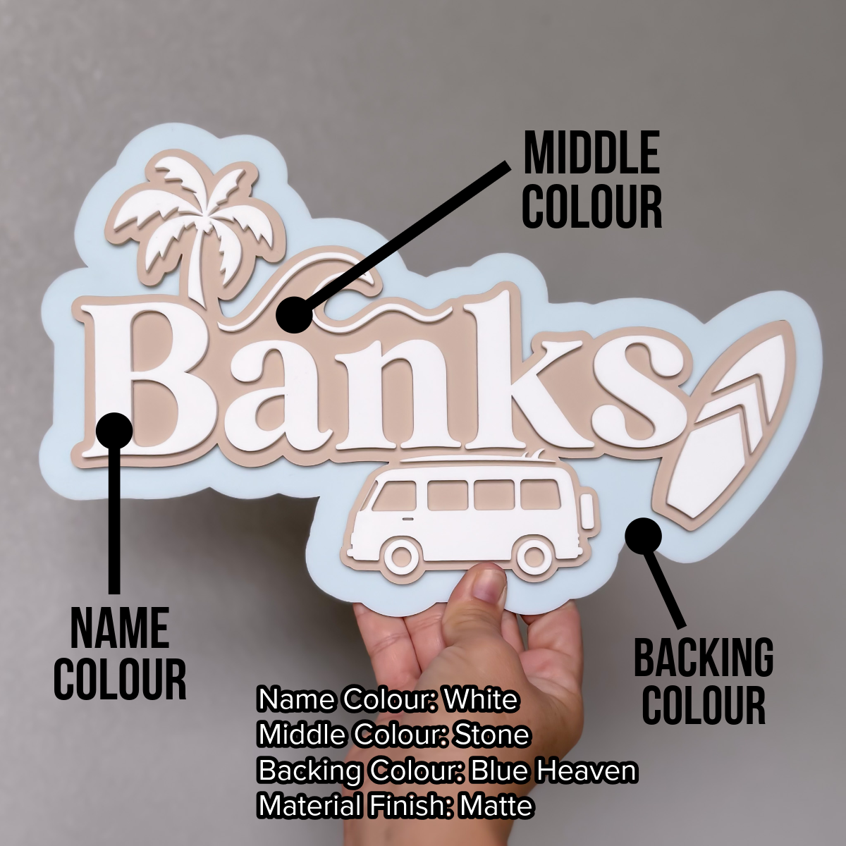 Surf Themed Triple Layer 3D Name Plaque