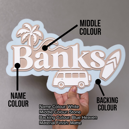 Surf Themed Triple Layer 3D Name Plaque